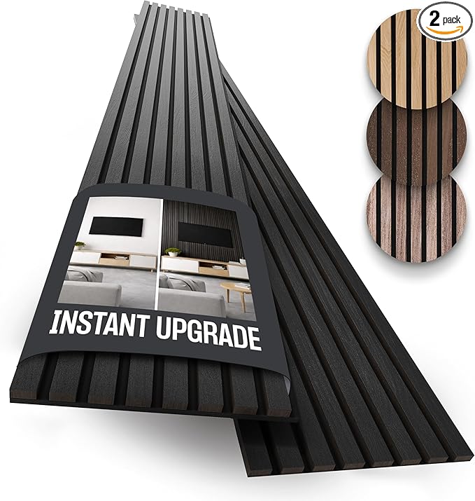 2-Pack Acoustic Wall Panels - Wood Slat Wall Decor - Soundproof Panels