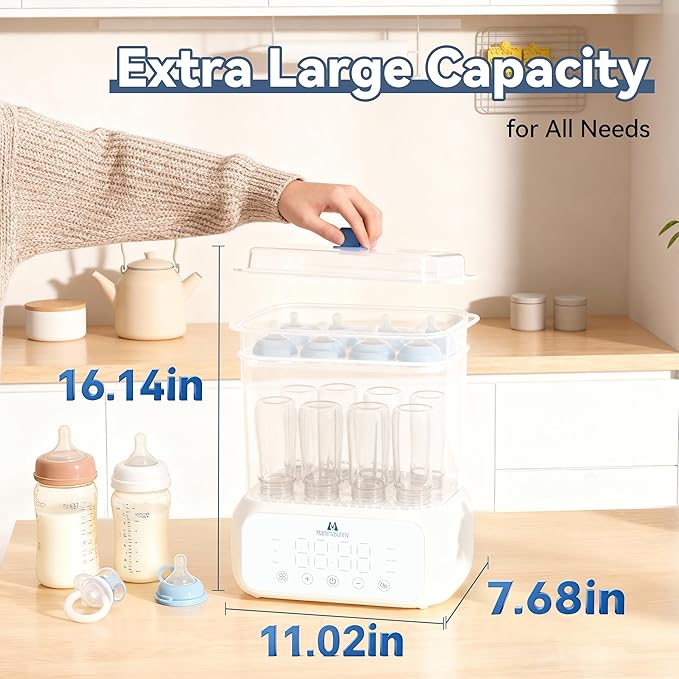 Mammy Bunny 3-in-1 Baby Bottle Sterilizer and Dryer – 6 Smart Modes with Fast Drying, Food Warmer & Storage – Fits 6–8 Bottles, Pacifiers & Pump Parts – BPA-Free