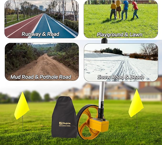 YS YUSON 6 Inch Measuring Wheel Complete Kit with 20 Marking Flags, 16.4ft Tape Measure & Canvas Bag - Foldable Precision Distance Roller, Up to 10,000 Ft, ±0.3% Accuracy, One Key to Reset