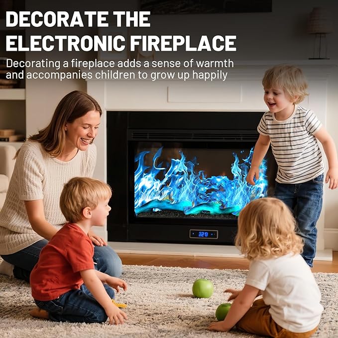 Electric Fireplace Wall Fireplace Recessed 3 Log Flame Colors Electric Fireplace Synthetic Resin Decoration Transparent Logs Flame for 50 inch Indoor Electric Fireplaces 5 Pieces
