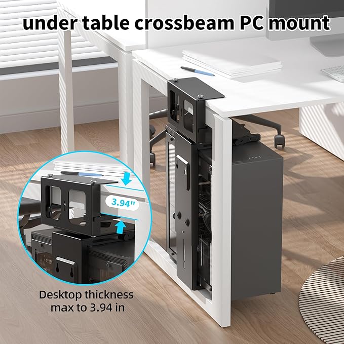 Pholiten Under Desk CPU Mount,Universal Desk Leg CPU Mount,3.94 to 11.61 inch Wide Computer Case CPU Hanger Holder,Table Beam CPU Mount Bracket Computer Tower Wall and Under Counter Holder