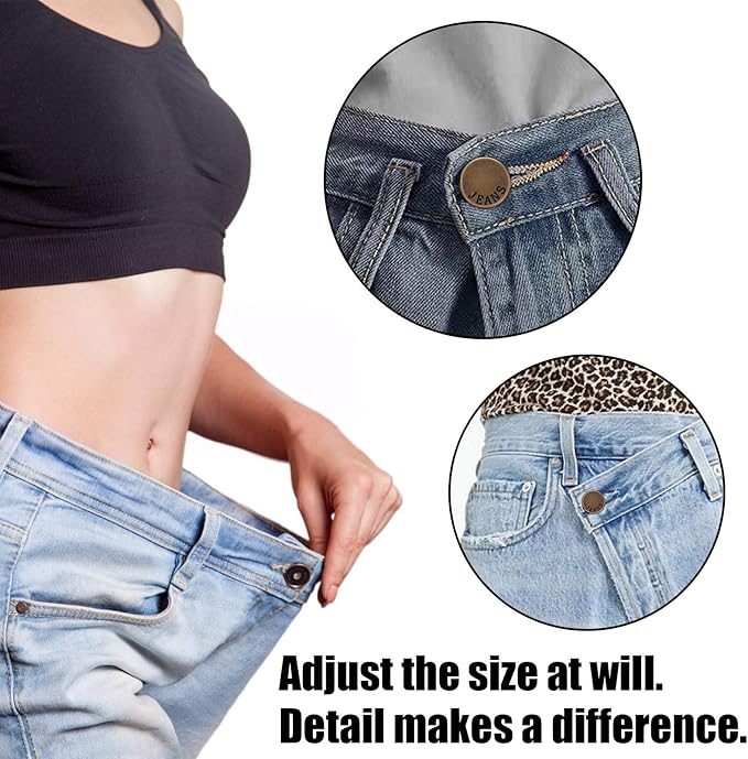 TOOVREN Upgraded 8 Sets Button Pins for Jeans Pants, No Sew Perfect Fit Jean Button Tightener Replacement Adjustable Reusable Metal Clips Snap Tack, Instant Reduce Too Big Pants Waist