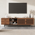 Zerberus 78” TV Stand, Mid-Century Modern TV Console Entertainment Center for TVs up to 85 Inch, Media Cabinet with Deep Drawers, Slatted Doors, Adjustable Shelf, Cable Management