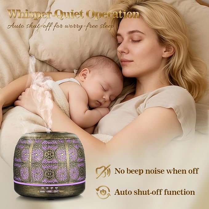 ARVIDSSON Essential Oil Diffuser, 500ml Aromatherapy Diffuser for Home, Ultrasonic Diffusers for Essential Oils, Metal Oil Diffuser with Mist Timer and Color Mood Light, Gift for Women and Men