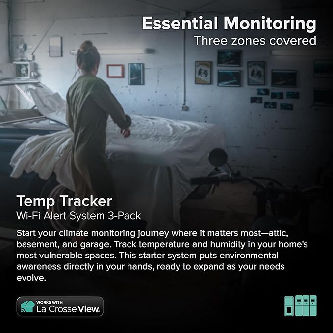 Temp Tracker Wi-Fi Alert System 3 Pack with The Bridge Gateway and 3 Indoor Outdoor Temperature and Humidity Sensors