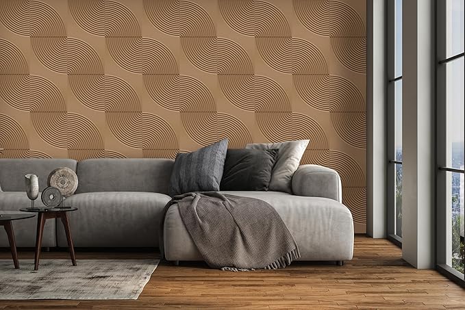 From Plain To Beautiful In Hours 9002 Arc Swell PVC 12 in x 12 in Peel and Stick Wall Panels (Covers / 10 sq.ft), Brown Candy, 10 Piece
