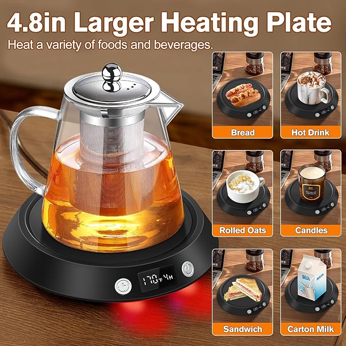 Kepwam Coffee Mug Warmer - 55W Electric Coffee Warmer for Desk 3 Temp Settings & 2-9 Timer Smart Cup Warmer for Desk Candle Warmer Plate with LED Lights Beverage Tea Milk Warmer for Home & Office