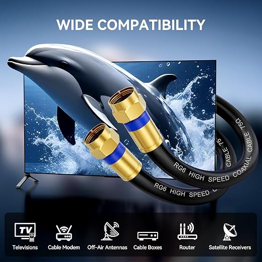 Coaxial Cable 3ft/6ft/10ft/15ft/25ft/50ft/60ft/75ft/100ft, RG6 Coax Cable - Image 6