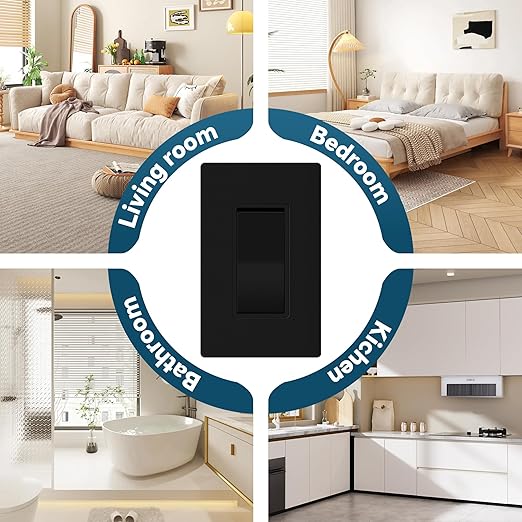 ThunderWay Matte Black Single Pole Decorator Light Switch with Screwless Wall Plate, 15 A 120/277 V, ON/Off Rocker Paddle Interrupter, Self-Grounding, Residential Grade,UL Listed (20 Pack)