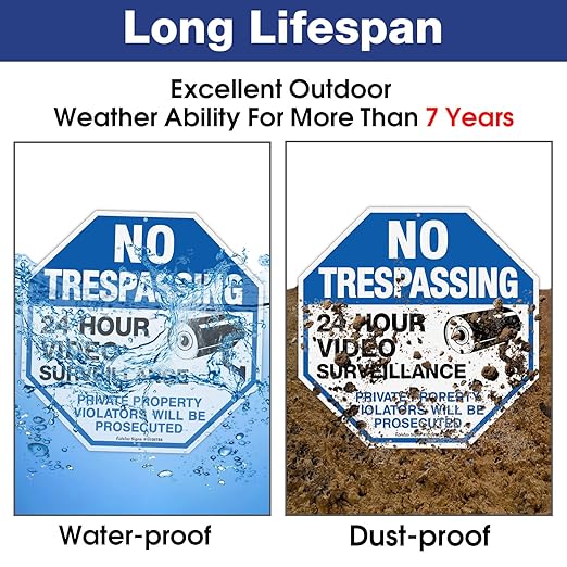 2-Pack No Trespassing Sign Private Property Protected By Video Surveillance Violators Will Be Prosecuted Sign, 10 x 10 Inch Reflective Aluminum, UV Protected, Weather/Fade Resistant, Easy to Install