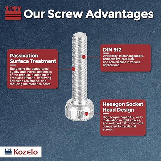 Kozelo 40pcs Socket Head Cap Screws - [M2.5-0.45 x 16mm] 304 Stainless Steel Allen Socket Drive for Electrical Motor 3D Printing Fan Engine Replacement Use, Silver