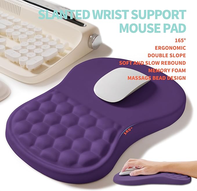 KUOSGM 2-in-1 Ergonomic Set, Wave Rise Keyboard Wrist Rest and Massage Bulge Slope Mouse Pad Wrist Support, Cushion Memory Foam Integrated to Relieve Wrist Pain, Dark Purple