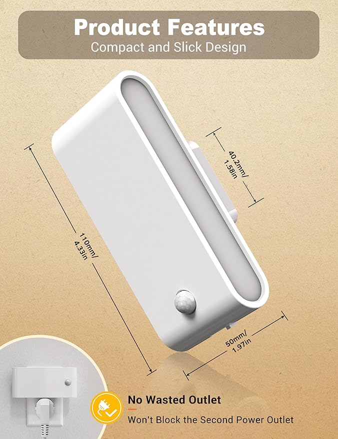 JandCase Motion Senor Night Light,2 Pack Night Lights Plug into Wall, 0-100 LM Dimmable Plug in Nightlight, LED Night Light, 3000K Warm White for Bedroom Bathroom Hallway Home Decor