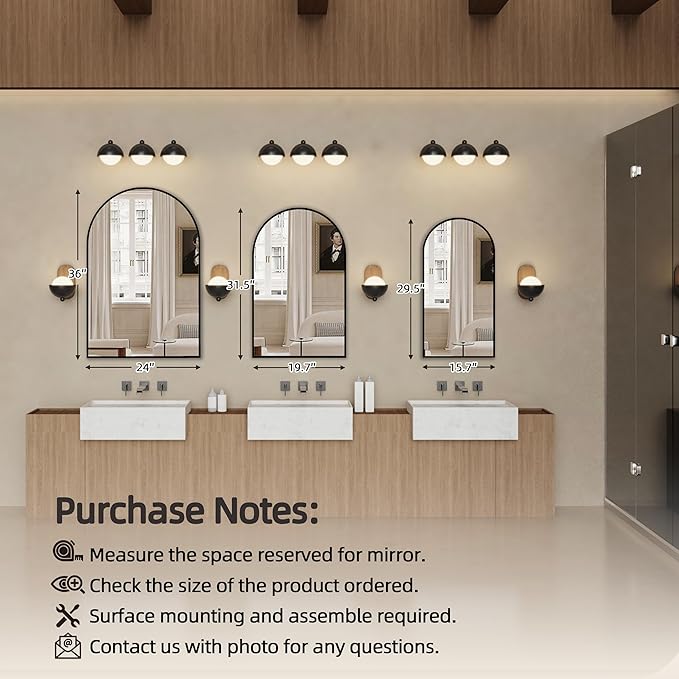 Bathroom Medicine Cabinet with Mirror, Arched Medicine Cabinet Wall Mounted, Modern Vanity Mirror with Storage, Mirrored Cabinet with Adjustable Shelves, Not Recessed, 20x32 Inch,Black