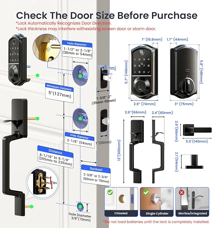 Veise VE017-D Smart Fingerprint Front Door Lock Set, App Control, 8-in-1 - Image 9