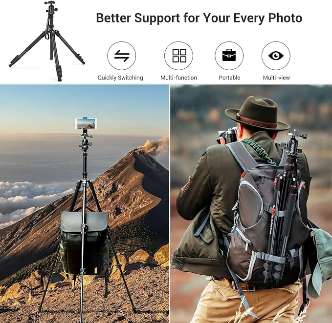 SmallRig CT-20 Camera Tripod, 78.7" Foldable Aluminum Tripod & Monopod - Image 7