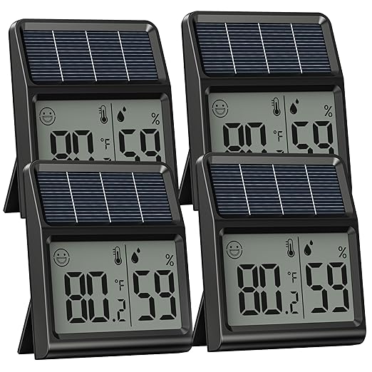 Digital Indoor Thermometer & Hygrometer, Light Powered (No Rechargeable Batteries Runs Only on Real-time Light Exposure) Solar Indoor Temperature and Humidity Monitor, Humidity Gauge