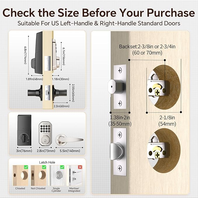 VCHOO Keyless Entry Door Lock Set Smart Locks for Front Door Keypad Door Lock with Handle Auto Lock One Time Password Anti Peeping Password IP54, Satin Nickel