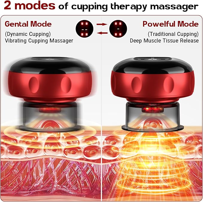 Cakoutanb Smart Cupping Therapy Massager, 7 in 1 Red Light Cupping Therapy Set with 2 Modes for Targeted Pain Relief, Muscle Soreness,Tighter Skin, Cupping Kit with 12 Levels Suction and Heat,1 Pack