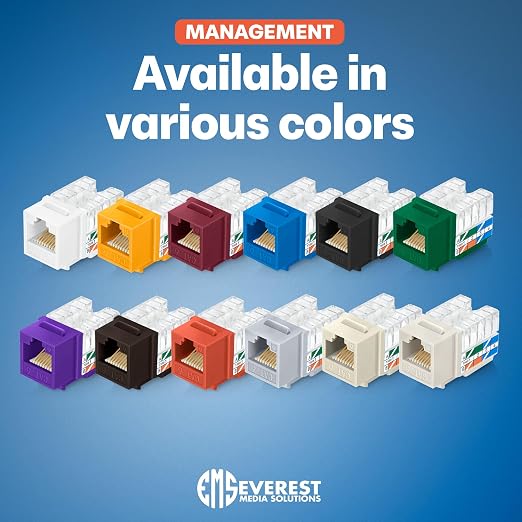 Everest 90° Angled RJ45 Cat6 Keystone Jacks 10-Pack in Black - Image 7