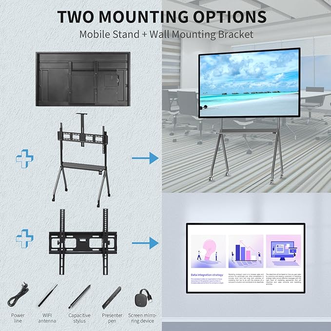 TouchWo 98" Touchscreen Monitor Smart Board, 4K Interactive Presentation Electronic Whiteboard with Android 13, Digital Signage Display for Office, Classroom,RAM 4GB+ ROM 32GB