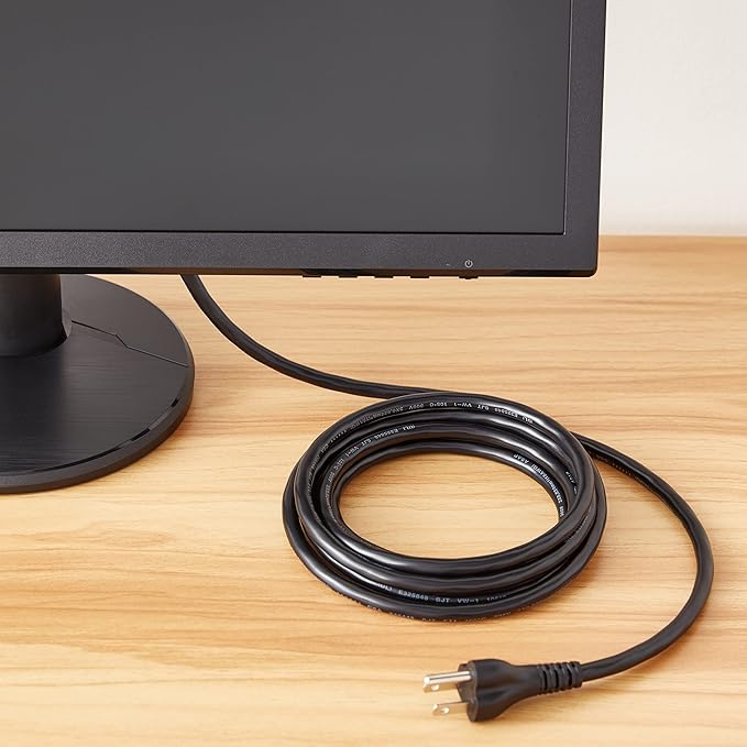 Amazon Basics PC Power Cord, 10 feet, 5-Pack, AC Power Cord for Monitor, Computer, TV, 3 Prong, 18 AWG, 125 Volts, Black