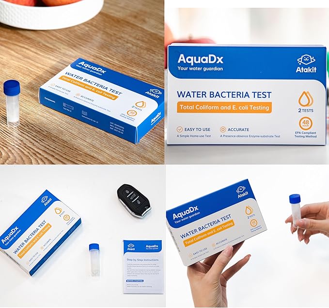 AquaDx 2 Pcs Water Bacteria Test Kit Total Coliform and E.coli Testing for Home Water Drinking Water Pool Pond Ground Well Water – Water Quality Test Kit Easy to Use