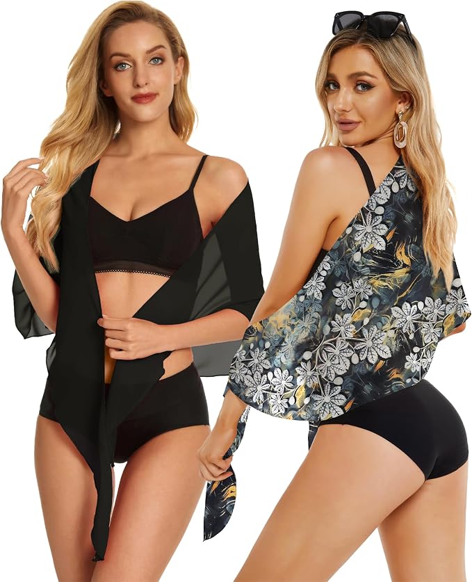 CHICGAL 2 Pieces Women Beach Sarong Bathing Suit Wrap Skirt Sheer Bikini - Image 5