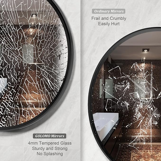 20 Inch Matte Black Round Mirror, Round Bathroom Vanity Mirror wilth Metal Frame, Black Circle Mirror for Wall Entryway Hallway Home Decor, Anti-Rust, Shatterproof