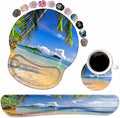 Keyboard Wrist Rest and Mouse Pad Wrist Support Set with Coasters, Non-Slip PU Base Ergonomic Gaming Mousepad for Home Office Working Studying Easy Typing & Pain Relief, Shore Palms Tropical Beach