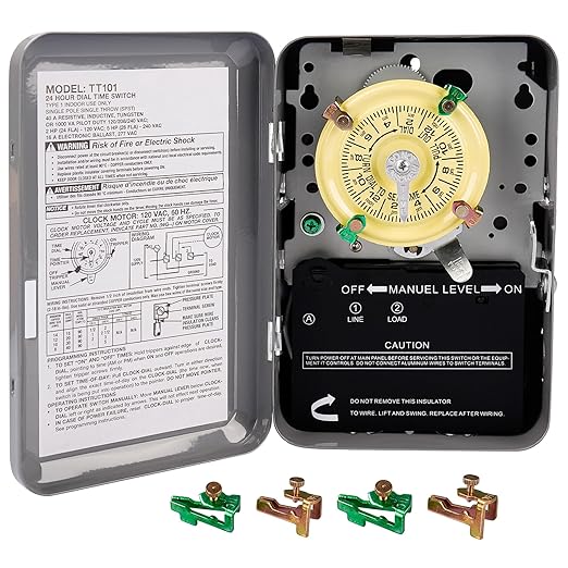 careNEW T101 Mechanical Timer Switch - 120V 2HP 40A SPST Electromechanical Timers, 12 ON/Off 24 Hour Timer with Tripper for Lights, Pool Pumps, Water Heater Fans & HVAC Systems