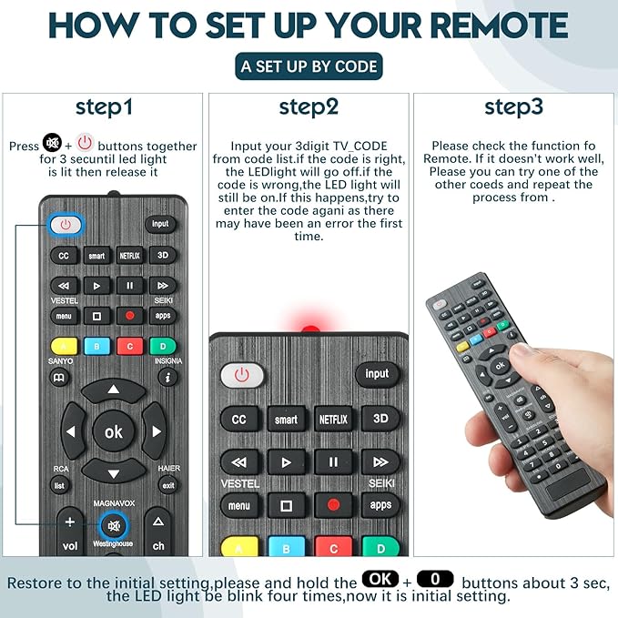 Universal TV Remote Control is Suitable for LED Smart TVS of LG,Samsung,Sony,Philips,Panasonic,Sharp,Toshiba,Hitachi,VIZIO,TCL,JVC,Hisense and Other Brands (1pack)