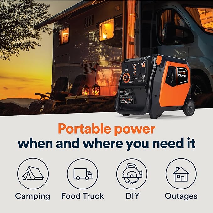 Generac 5,200-Watt Dual-Fuel Portable Inverter Generator - Gas and Propane Compatible - Quiet Operation - Clean, Stable Power - CA Compliant - Great for Home Backup, Camping, and RV Use