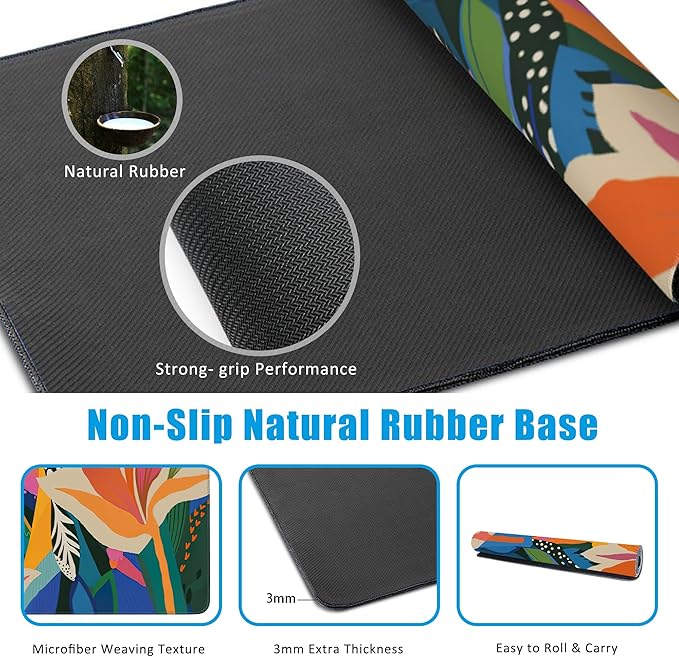 EOBKLAX Colorful Tropical Floral Large Gaming Mouse Pad,Waterproof Desk Mat for Desktop,Non-Slip Rubber Base Mousepad with Stitched Edges for Laptop Office and Home 35.4X15.7 Inch