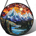 AMDERVEN Stained Glass Window Hanging - Colorful Mountain Lake Landscape Sun Catcher for Door Garden Home Decor Suncatcher Christmas Mother's Day Birthday Gifts for Women Men Mom Nana 9.8 in