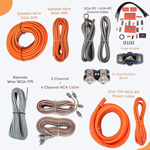 Elite Audio Premium Series Amp Kit Copper Clad Aluminum Wire, Triple-Shielded RCA Cables, High-Power Capacity, ANL Fuse Holder, Car Amplifier Install Kit (0 Gauge (Dual Amp))