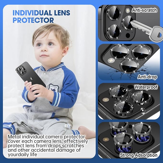 for iPhone 15 Pro/iPhone 15 Pro Max Camera Lens Protector Bling Individual - Image 3