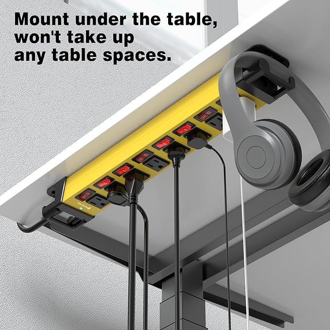 Power Strip with Individual Switches - 8 Outlet Heavy Duty Power Strip with Cord Manager,1200J Surge Protector Home Office Garage Industrial Workbench