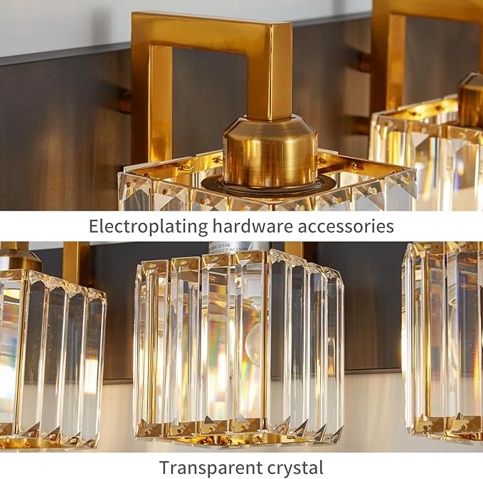 FDPBY Modern Bathroom Vanity Light 2-Lights Black Gold Crystal Wall Lamp Bathroom Modern Crystal Vanity Lighting