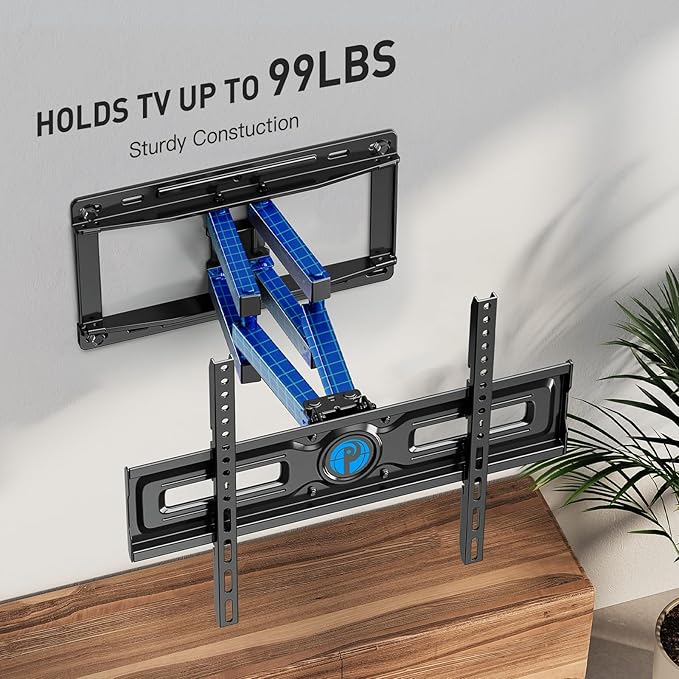 Pipishell TV Wall Mount, Full Motion Wall Mount with Dual Arms, Swivel, Extension for 26-65 inch Flat or Curved TVs up to 99 lbs, Max VESA 400x400mm, 3 Bracket Heights, Fits 12″/16″ Wood Studs, PIMF4
