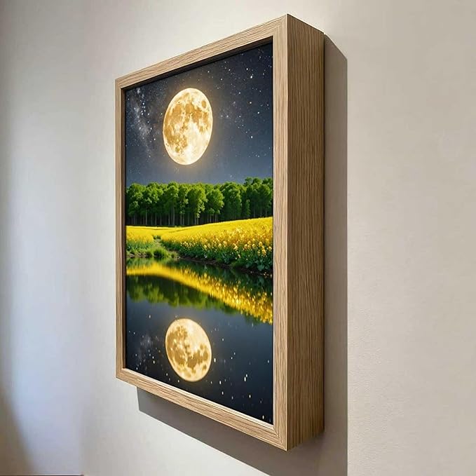 URVIP LED Glowing Photo Frame, 3D Starry-Sky Blue Moon Wall Art, 9x12 Inches Dimmable Light Up Light Painting for Bedroom, Unique Aesthetic Decor, Great Birthday Gift for Women Men