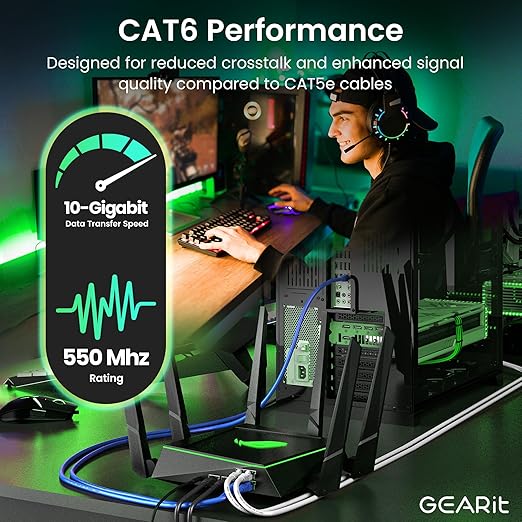GEARit Cat 6 Ethernet Cable (100-Pack 0.5 Feet) Cat6 Network Patch, 10Gbps, RJ45, Snagless Cord, Gold-Plated Connectors, Internet for PC, TV, Tablet, Router, Printer, Servers, IT Data Center - White