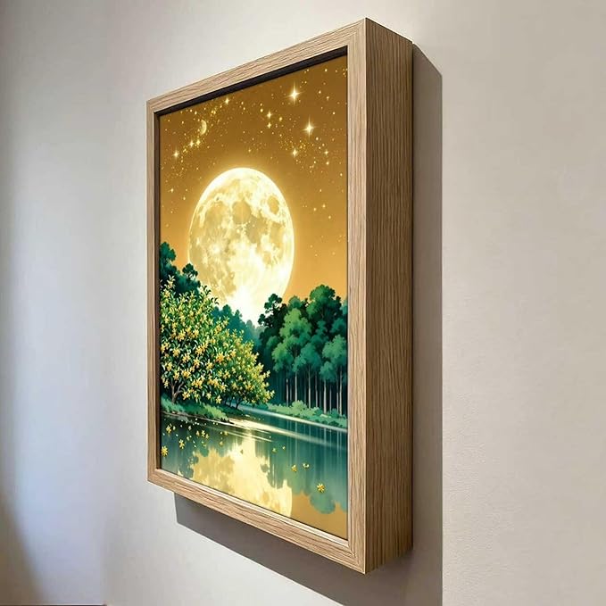 URVIP LED Glowing Photo Frame, 3D Starry-Sky Blue Moon Wall Art, 9x12 Inches Dimmable Light Up Light Painting for Bedroom, Unique Aesthetic Decor, Great Birthday Gift for Women Men