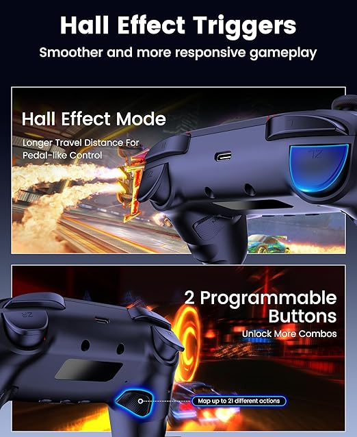 ELISWEEN Wireless Gaming Controller with Charging Dock for PC| Hall Effect Joystick & 1000Hz Polling | Programmable Back Buttons, RGB, Turbo, Gyro | Compatible with Switch/Switch 2, Android, iOS