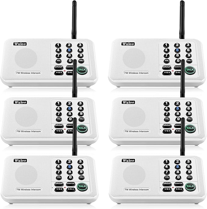 Wuloo Intercoms Wireless for Home 5280 Feet Range 10 Channel 3 Code, Wireless Intercom System for Home House Business Office, Room to Room Intercom, Home Communication System (6 Units Set, White)