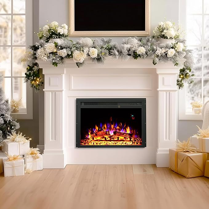23.6 Inch Electric Fireplace Insert, Recessed Electric Fireplace Heater with Adjustable Brightness, Weekly Timer, Remote Control, Overheat Protection, 750/1500W