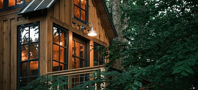 Steel Lighting Co. Hawthorne Barn Light | Outdoor Wall Mounted | 8 inch Dome | 11 inch Gooseneck| Small Farmhouse Light Made in America | Dark Bronze Exterior/White Interior
