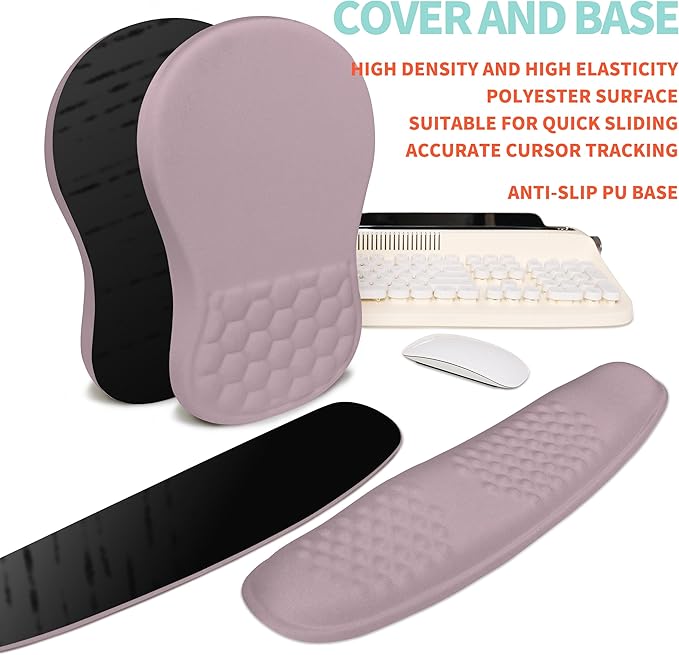 KUOSGM 2-in-1 Ergonomic Set, Wave Rise Keyboard Wrist Rest and Massage Bulge Slope Mouse Pad Wrist Support, Cushion Memory Foam Integrated to Relieve Wrist Pain, Purple
