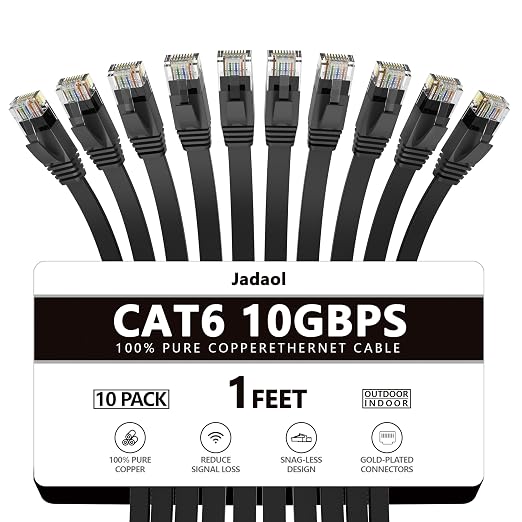 Jadaol Cat 6 Ethernet Cable 1ft 10-Pack, 10Gbps Support Cat8 Cat7 Network by Jadaol