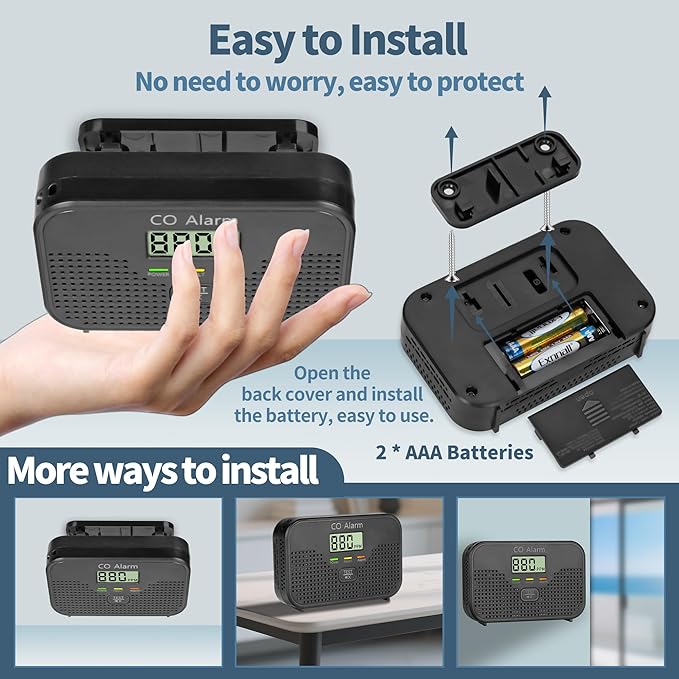 Carbon Monoxide Detector Powered by AA Battery (not Included),CO Monitoring Alarm with LCD Display Screen, Used for Home Basement Kitchen, Hotel Garage, Bedroom, Living Room Voice Alarm 3 Pack